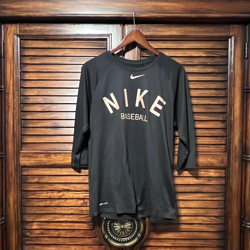 Nike Baseball Dri-FIT 3/4 Sleeve Shirt Mens Medium Black Copper Graphic Tee